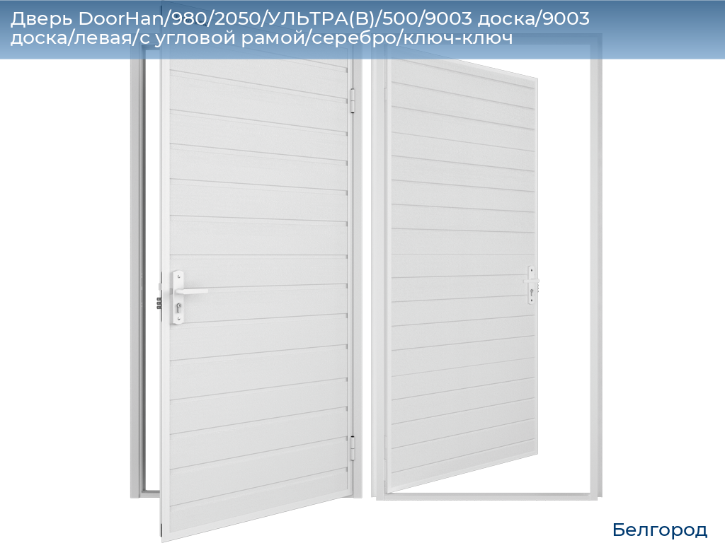 Дверь DoorHan/980/2050/УЛЬТРА(B)/500/9003 доска/9003 доска/левая/с угловой рамой/серебро/ключ-ключ, belgorod.doorhan.ru