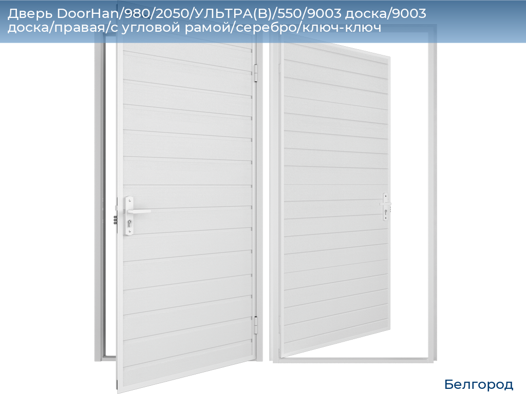 Дверь DoorHan/980/2050/УЛЬТРА(B)/550/9003 доска/9003 доска/правая/с угловой рамой/серебро/ключ-ключ, belgorod.doorhan.ru