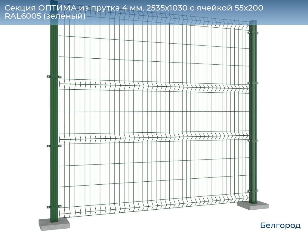 Секция ОПТИМА из прутка 4 мм, 2535x1030 с ячейкой 55х200 RAL6005 (зеленый), belgorod.doorhan.ru